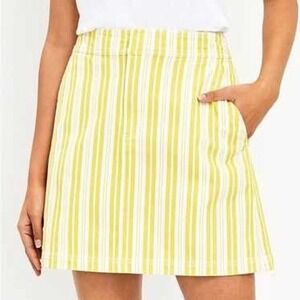 LOFT Yellow White Striped Stretch Canvas Mini‎ Skirt Summer Resort - Size 14